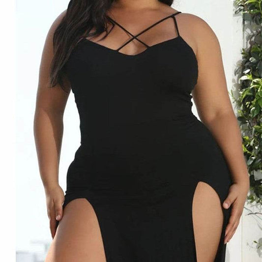 Plus Size Fat Women Dresses Summer Sling Big Dress - Mubimart