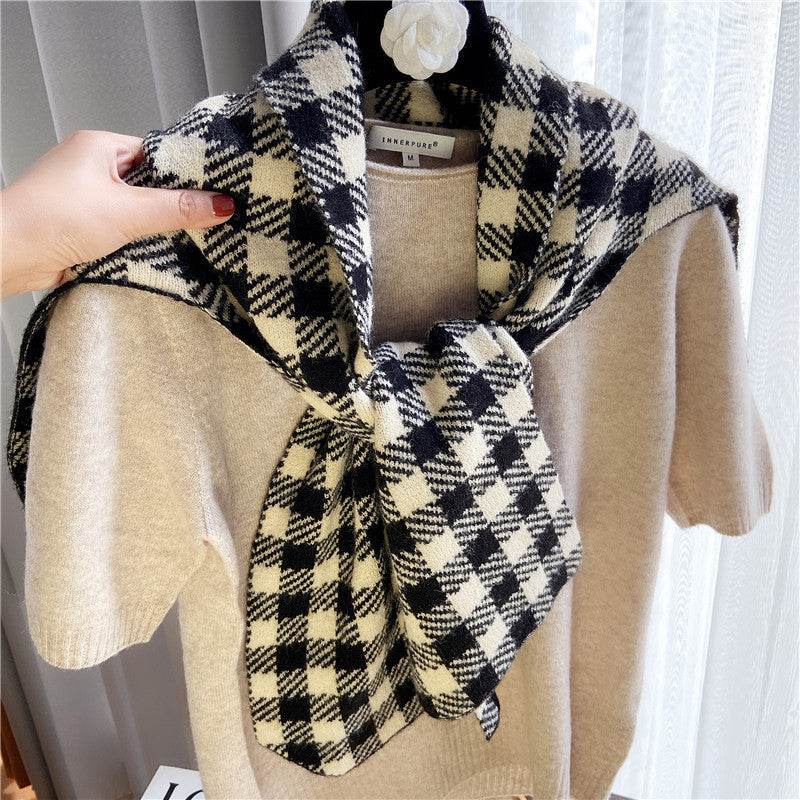 Knotted Shoulders With Contrasting Color Small Shawls - Mubimart