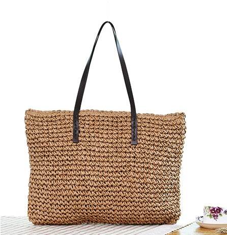 Women Handbag Summer Beach Bag Rattan Woven Handmade Knitted Straw Large Capacity Totes Leather Women Shoulder Bag Bohemia New - Mubimart