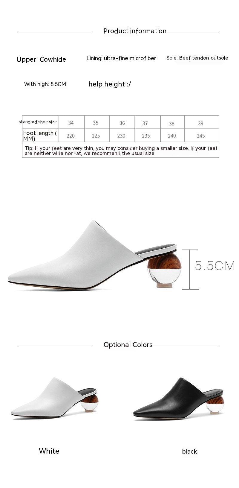 Simple Closed Toe Sandals Pointed-toe Mules Shoes Crystal Thick Heel - Mubimart