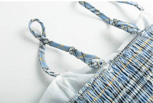 Summer Women's Camisole Ribbon Plaid Top - Mubimart