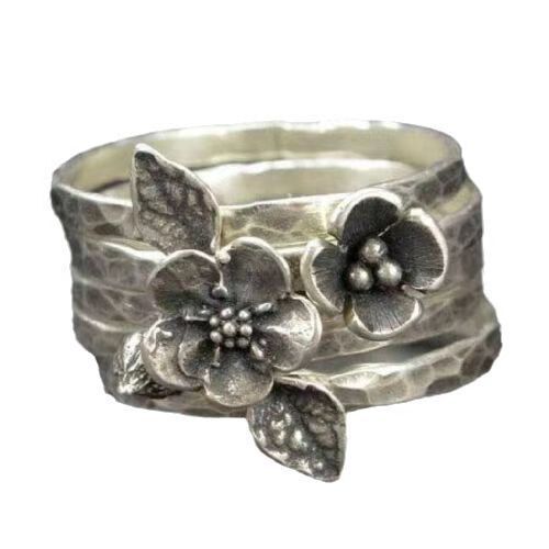 British Garden Stacked Ring Women's Carved Honeycomb Three-piece Set