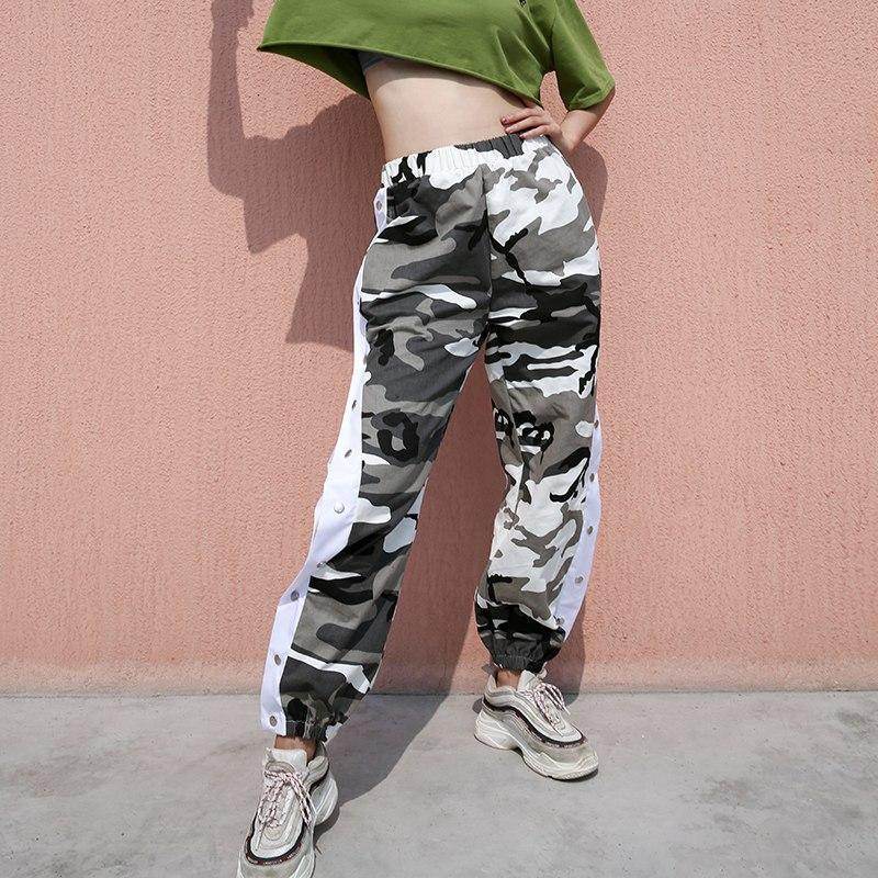 CAMO JOGGER BUTTON UP PANTS - Mubimart
