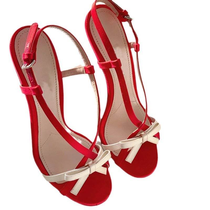 Women's Open Toe Stilettos Bow Buckle Sandals - Mubimart