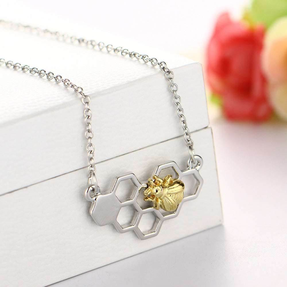 Honeycomb Bee Heart Pendant Necklaces For Women Gold Silver Color Animal Choker Necklace Fashion Wedding Jewelry - Mubimart
