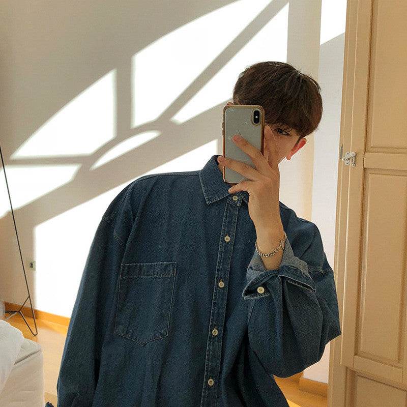 Mens Fashion Loose Denim Shirt Jacket - Mubimart