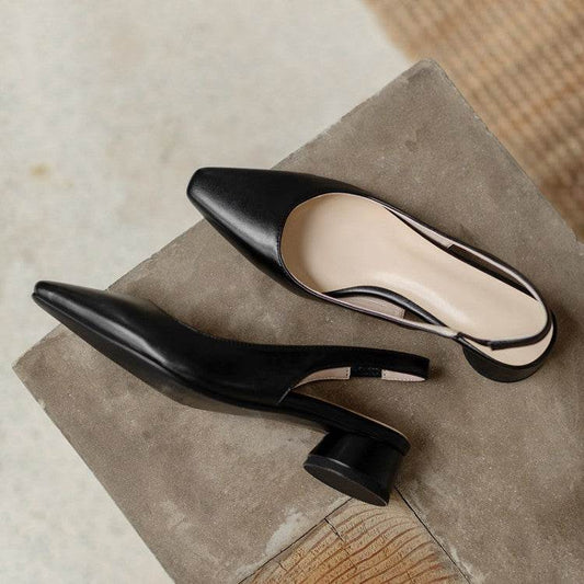Pointed Toe Slingback Baotou Simple Low Heel Women's Shoes - Mubimart