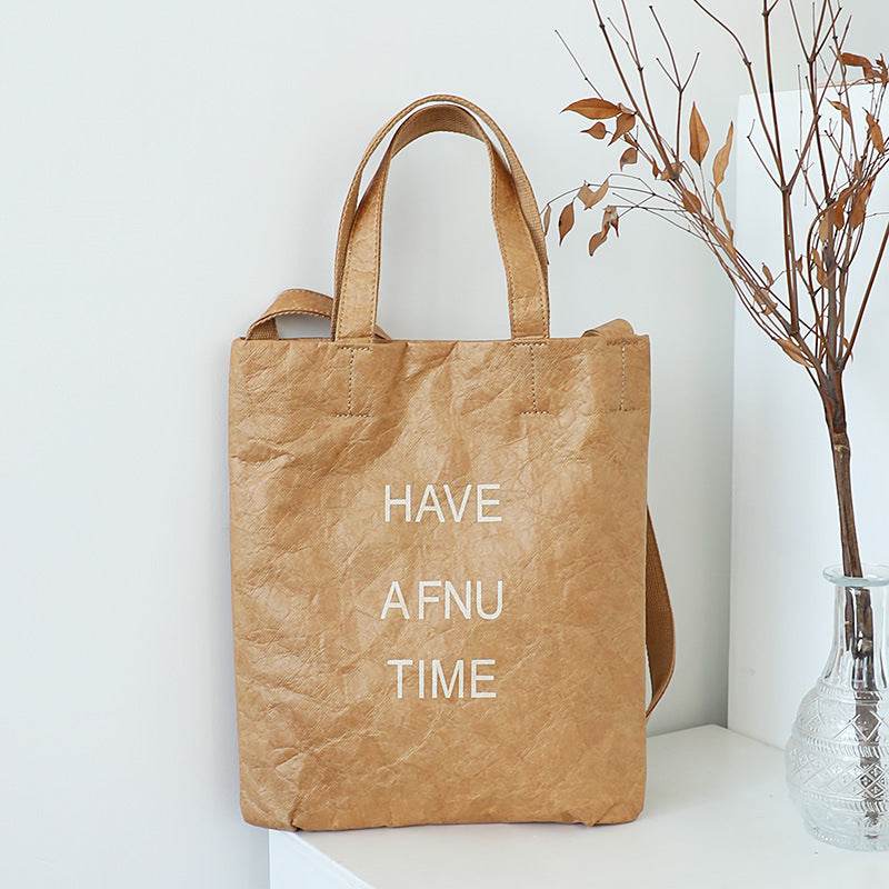 Simple Vintage Washed Kraft Tote Bag Women - Mubimart