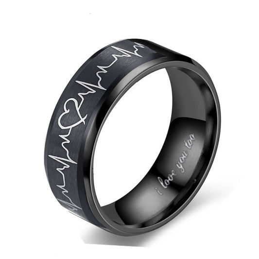 I Love You Too ECG Heartbeat Couple Rings Couple Ring Titanium Steel