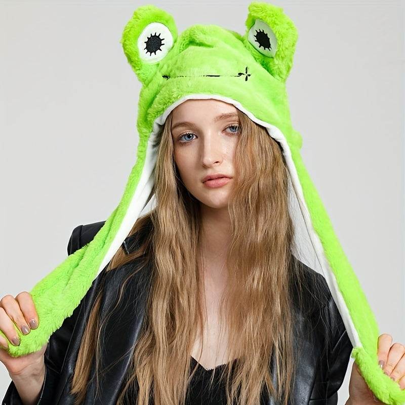 Cute Animal Moving Ear Hat Cute Panda Dog Frog Puppy Plush Hats Halloween Cosplay Party Earflap Hat For Women - Mubimart