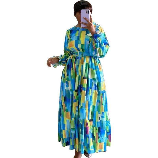 Cross-border European And American Women's Corset Round Neck Long Dress - Mubimart