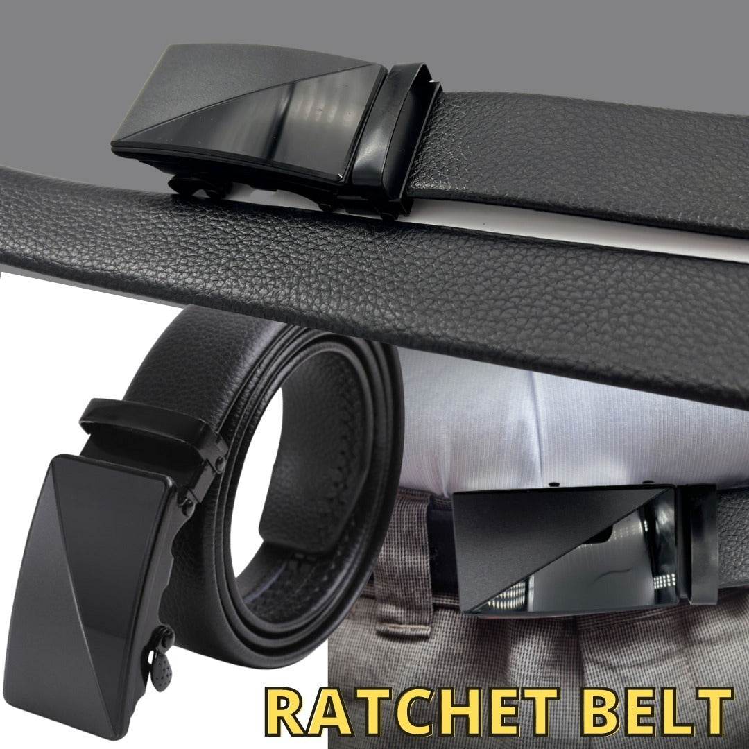 Microfiber PU Leather Ratchet Belt Belts For Men Adjustable Slide Buckle Black - Mubimart