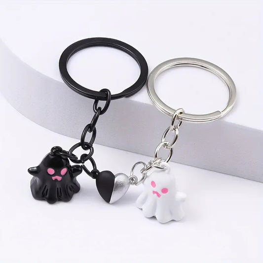 Black Ghost Cartoon Key Button Halloween Key Ring Bag Accessories