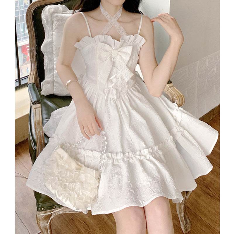 Women's A-Line Short Slip Dress Bow Dress - Mubimart