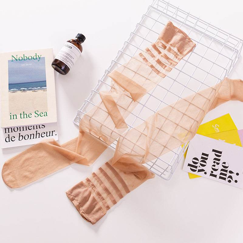 Summer Ultra-thin Sexy Black Flesh Color Thigh Socks High Socks Over The Knee Non-slip - Mubimart