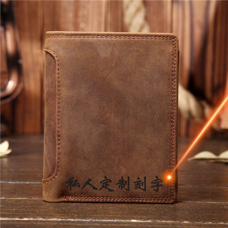 Men's Genuine Leather Retro Vertical Wallet - Mubimart