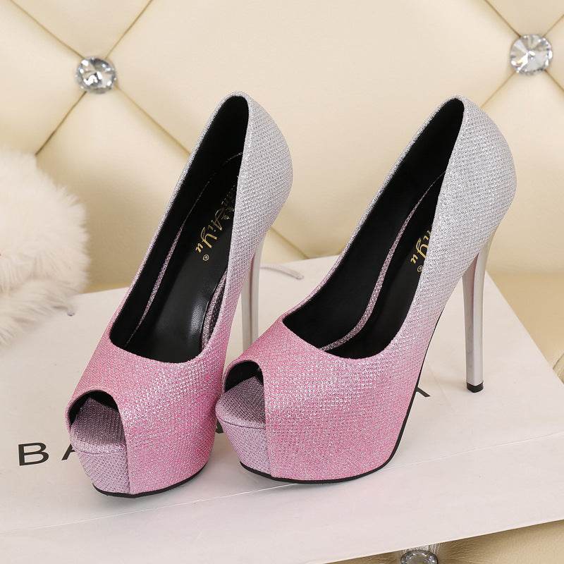 Stiletto Waterproof Shallow Mouth Fish Mouth Pumps - Mubimart