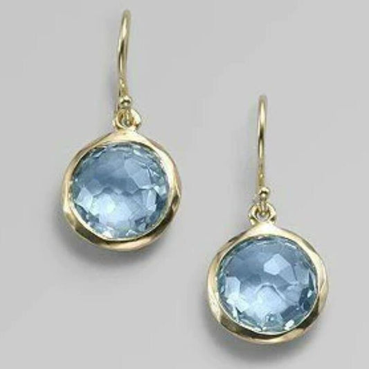 New Simple Elegant Style Silver Round Inlaid Blue Gem Metal Alloy Earrings