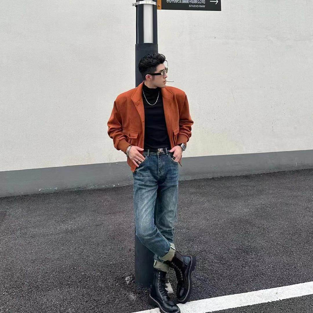 Vintage Bomber Jacket For Men Suede - Mubimart