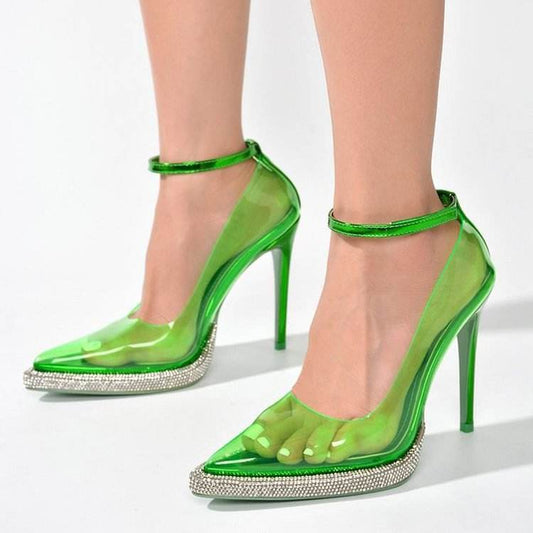 Transparent Waterproof Platform Rhinestone High Heels - Mubimart