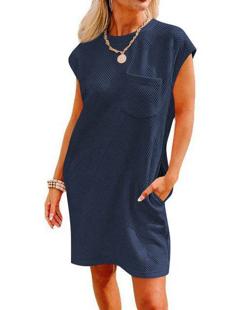 Summer Round-neck Short-sleeve Dress With Pockets Fashion Casual Loose Sports Dresses For Women Clothing - Mubimart