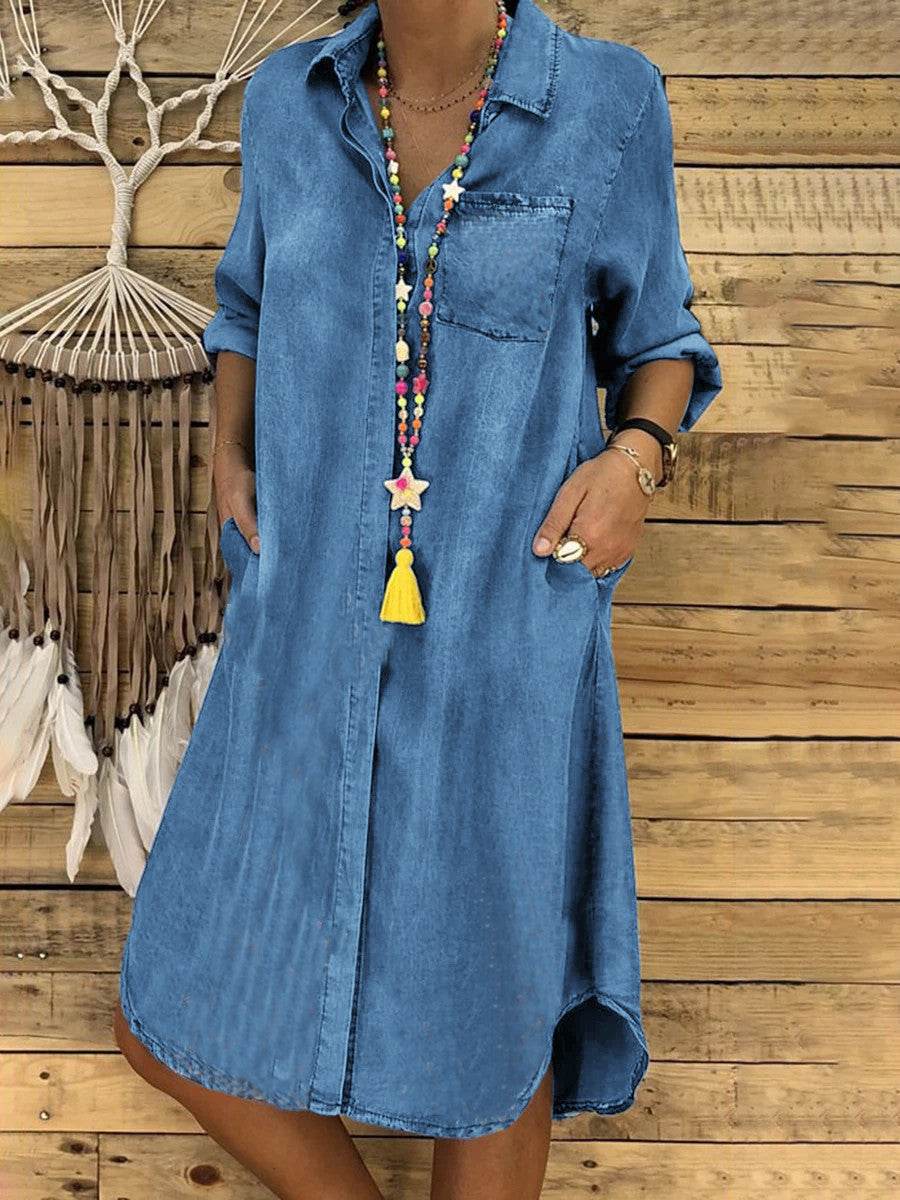 Women's Plus Size Denim Dress Solid Color - Mubimart