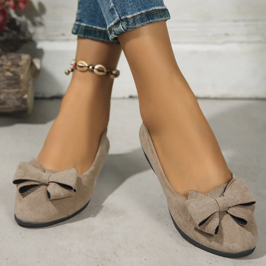 Womens Suede Bowtie Cross-Strap Slip-On Shoes With Elastic Band