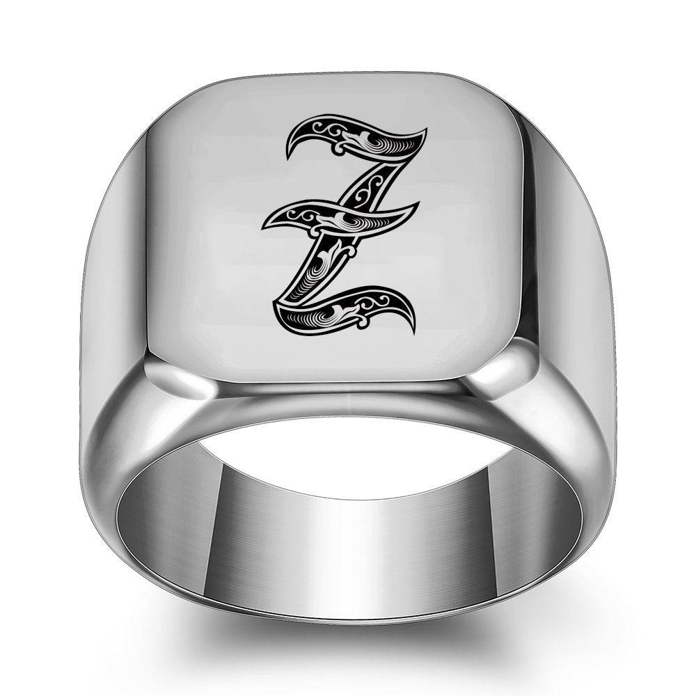 26 English Initial Letter Titanium Steel Ring For Men - Mubimart