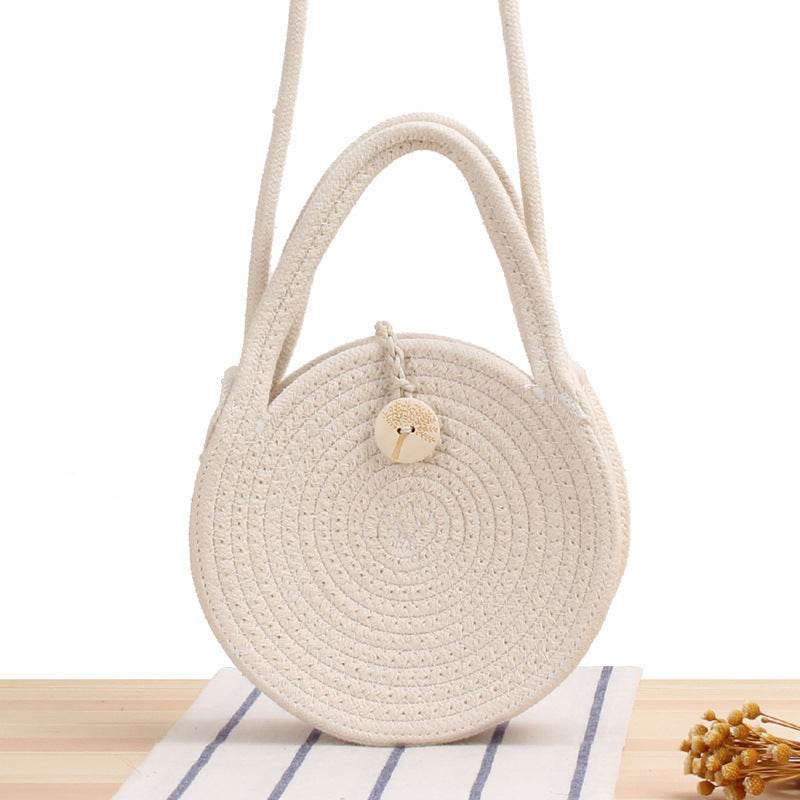 Round Straw Bags Women Summer Rattan Bag Handmade Woven Beach Cross Body Bag - Mubimart