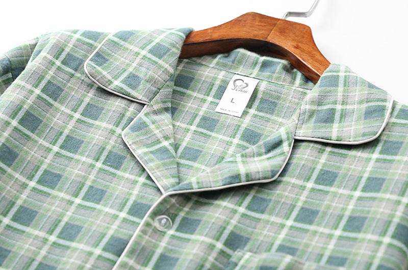 Long-sleeved Trousers And Brushed Plaid Pajama Set - Mubimart