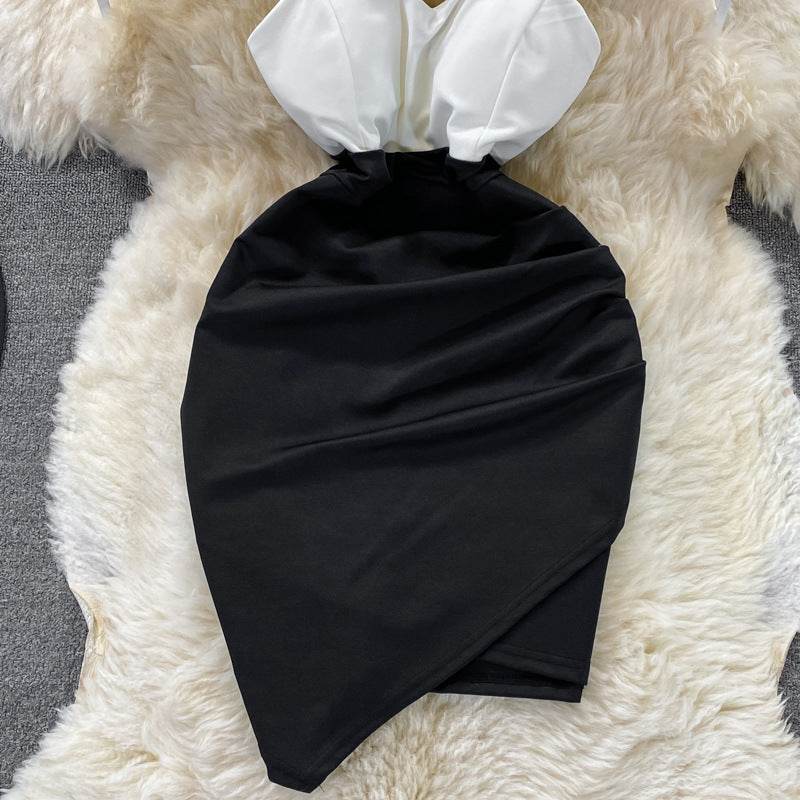 One Shoulder Slip Dress Temperament Irregular Dress - Mubimart