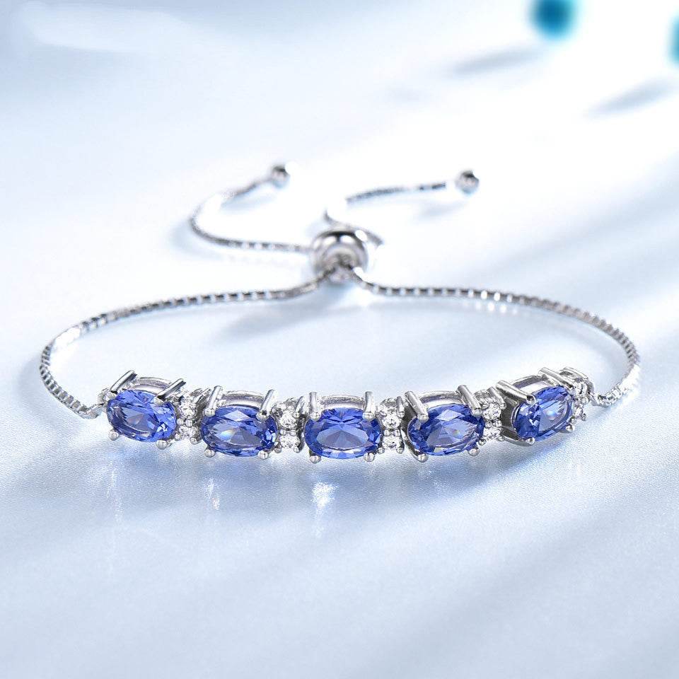 Bracelets For Women Gemstone Blue Topaz Adjustable Chain Link Bracelet Christmas Jewelry - Mubimart