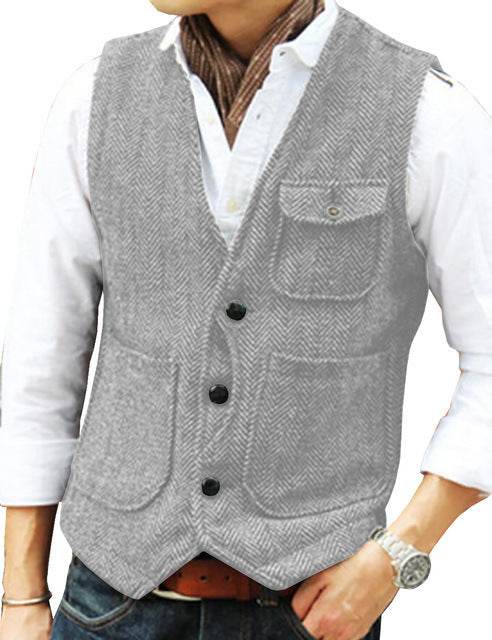 Herringbone Men's Suit Vest Vest - Mubimart