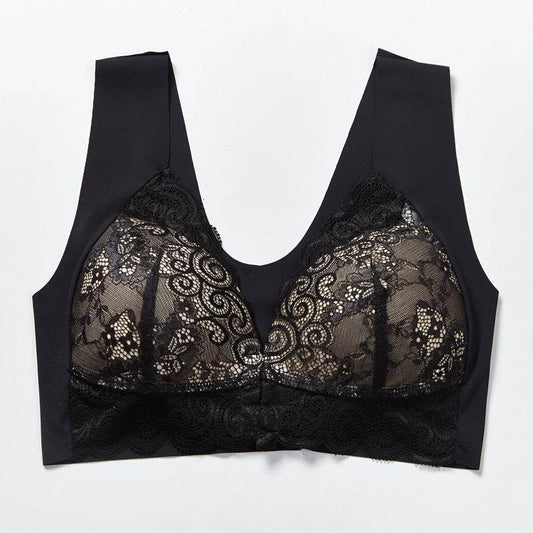 Comfortable Plus Size Backless Bra Lace Push Up Front Closure Bra - Mubimart