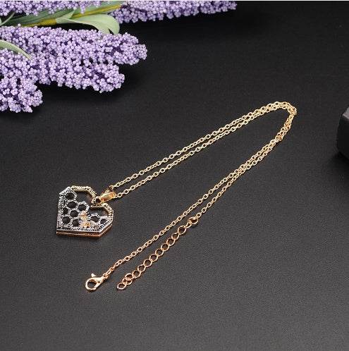 X & P Charm Fashion Silver necklaces for Women Girl Heart Honeycomb Bee pendant choker necklace Gift Prom Party Animal - Mubimart