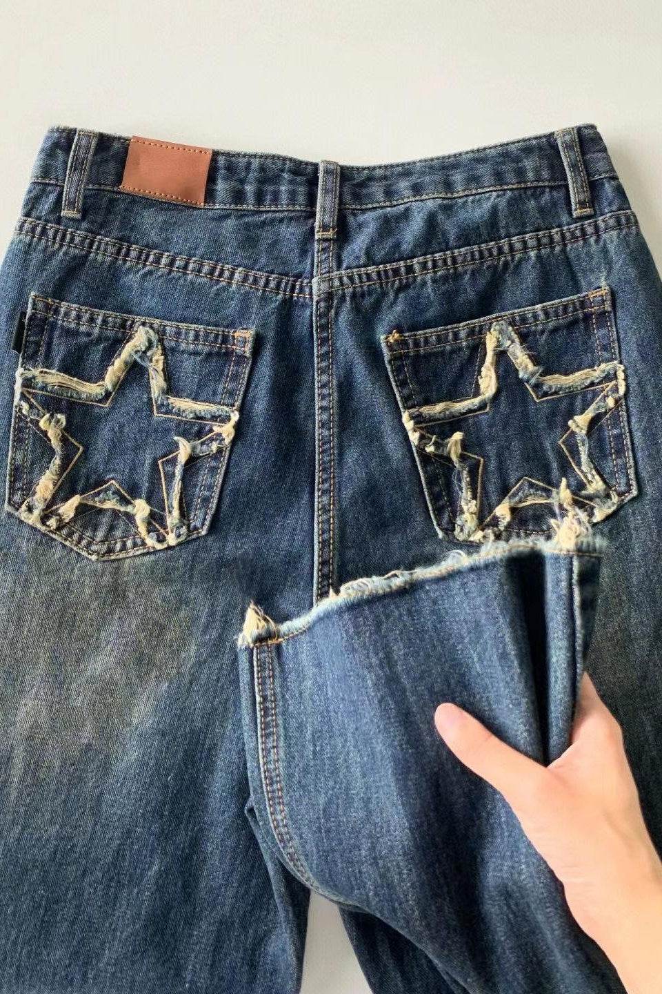 American Style Retro Rough Hem Micro Flare Jeans - Mubimart