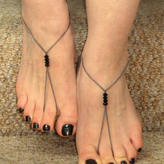 European And American Black Crystal Beaded All-match Anklets - Mubimart