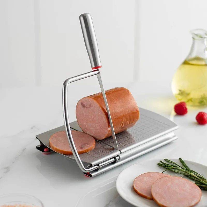 Multifunctional Slicer Butter Cheese Ham Sausage Slicer Kitchen Gadgets Stainless Steel Cutting Board With Silicone Suction Base - Mubimart