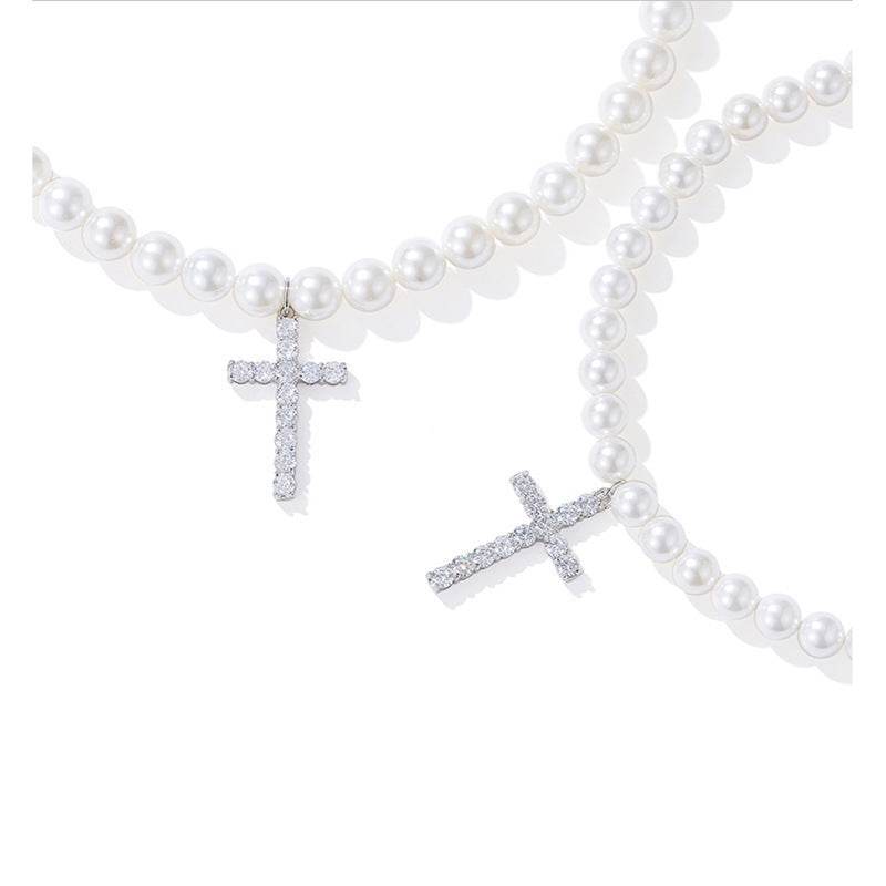 Fashion Pearl Cross Necklace For Men - Mubimart