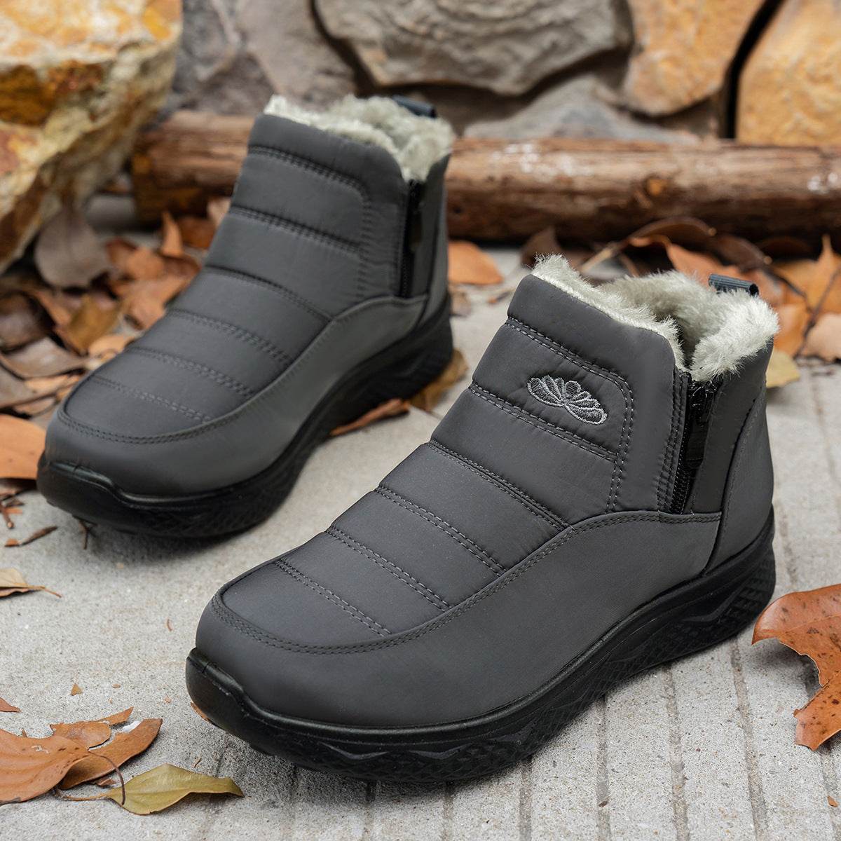 Winter Snow Boots WIth Side Zipper Casual Warm Plush Flat Shoes Women's Fleece Ankle Boot - Mubimart