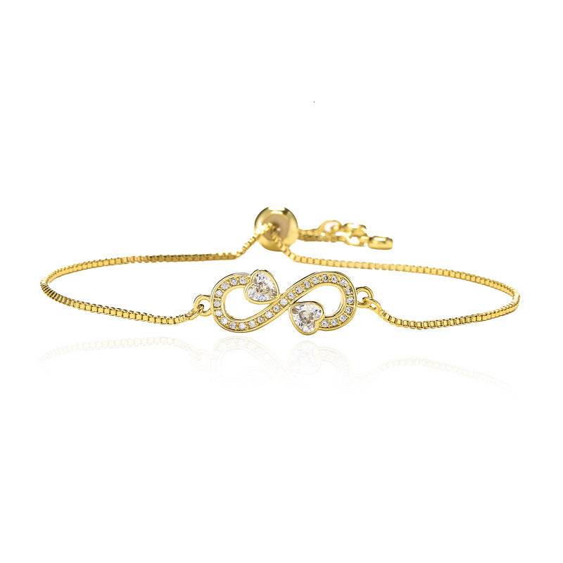Pull Adjustable Brass Micro-set Zircon Heart Infinity Charm Bracelet Women - Mubimart