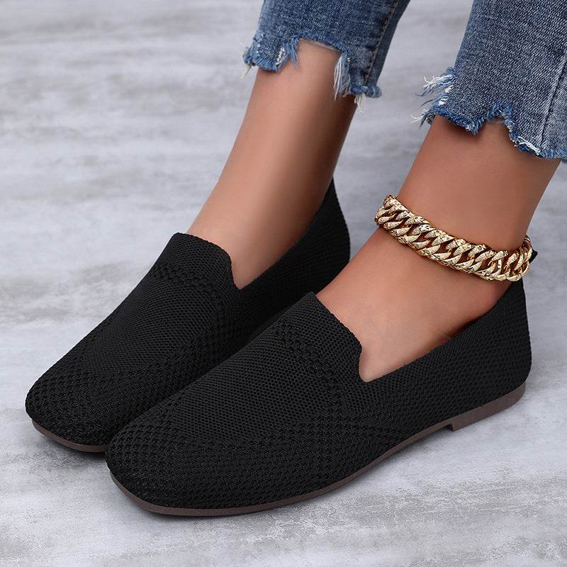 Flyknit Shoes Casual Flat Shoes Women - Mubimart