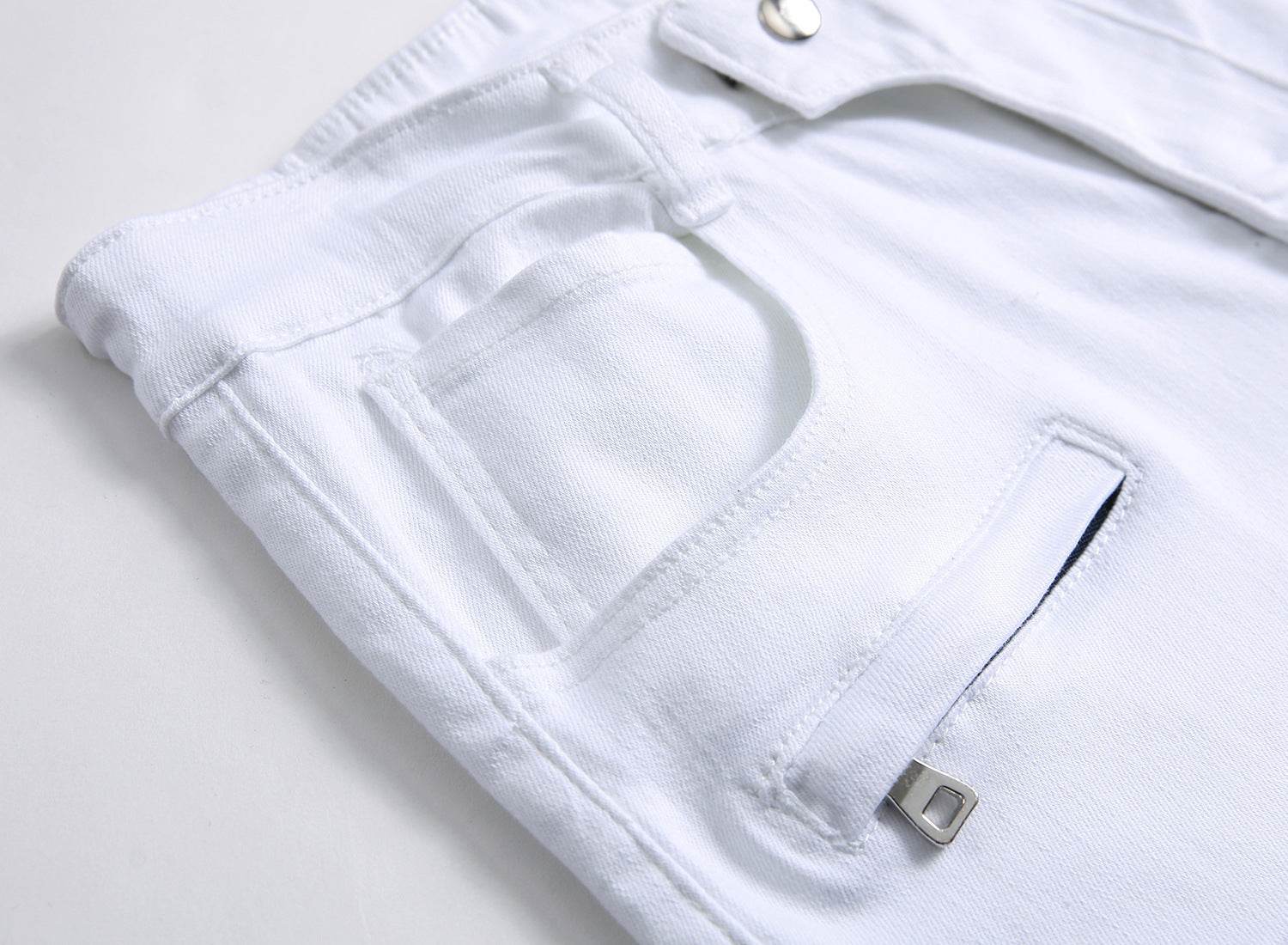 Men's white slim denim shorts - Mubimart