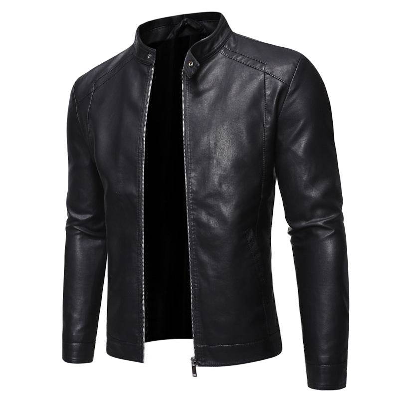 Men's leather jacket motorcycle jacket - Mubimart