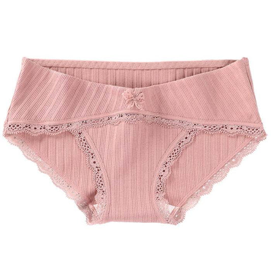 Maternity Low-rise Panties With Threaded Lace Trim - Mubimart