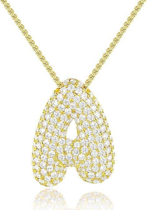 Brass Zircon Balloon English Letter Necklace - Mubimart