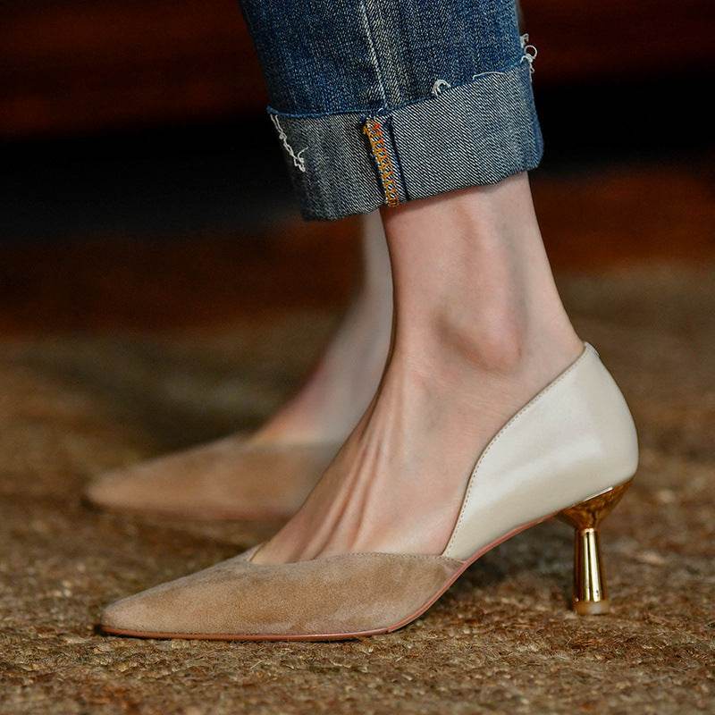 Women's Nude Autumn Pointed Toe Pumps - Mubimart