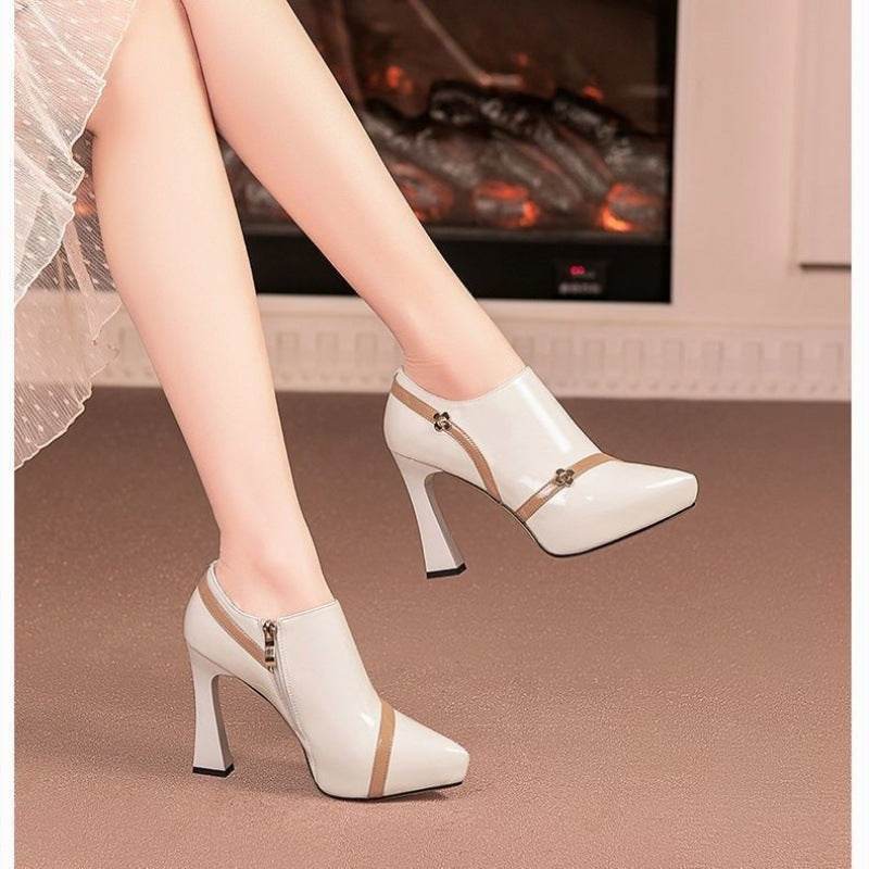 Pointed Waterproof Platform Chunky Heel High Heels - Mubimart