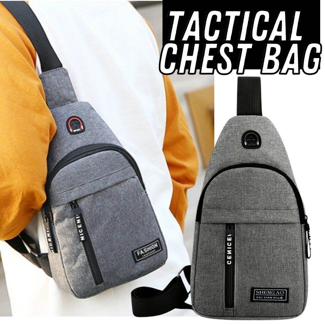 Mens Sling Bag Cross Body Handbag Chest Bag Shoulder Pack Sports Travel Backpack Gray - Mubimart