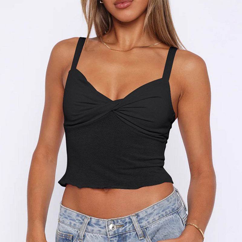 New Y2K V-neck Camisole Summer Versatile Sexy Short Top Girl Street Style Womens Clothing - Mubimart